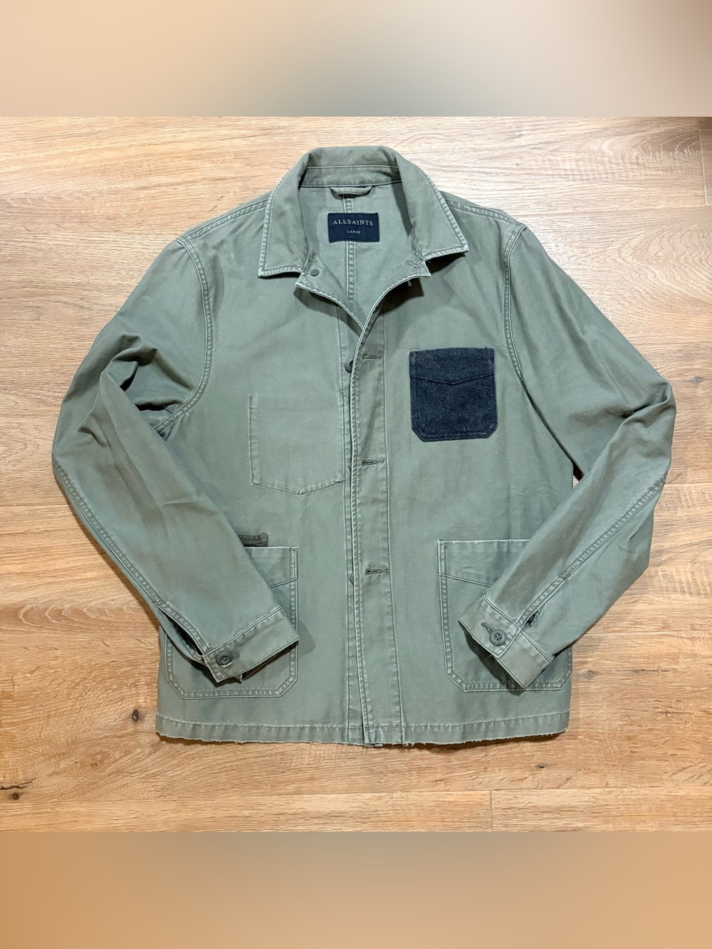 AllSaints Army Green Jacket with Black Chest Pocket sz Large